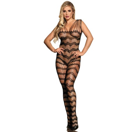 951696 bodystocking résille ouvert avec bretelles sur les épaules noir taille unique