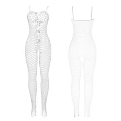 951740 bodystocking resille blanche entrejambe avec noeuds taille unique