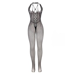 951788 bodystocking long en resille avec bretelles sur la poitrine et le dos noir taille unique