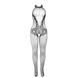 951801 bodystocking résille et dentelle sans fourreau col montant noir taille unique