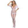 951818 bodystocking en résille sans fourreau avec motif roses blanches taille unique