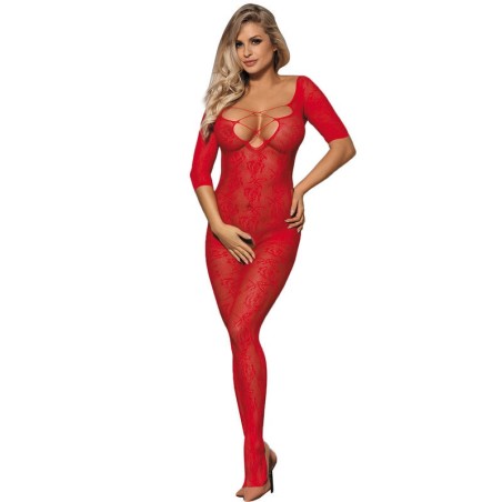 951825 bodystocking en résille sans fourrure avec motif roses rouges taille unique
