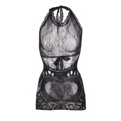 952075 robe courte en résille avec détail dos et coeur noir taille unique
