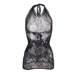 952075 robe courte en résille avec détail dos et coeur noir taille unique