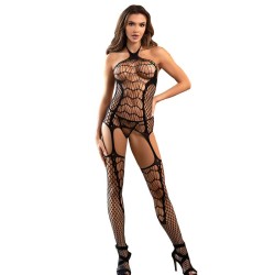 952105 bodystocking en résille avec entrejambe ouverte et col licou noir taille unique