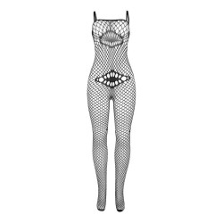952112 bodystocking resille avec details sur la poitrine et le ventre noir taille unique