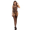 952136 bodystocking en résille sans fourche avec détails floraux et col lien noir taille unique
