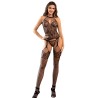 952136 bodystocking en résille sans fourche avec détails floraux et col lien noir taille unique