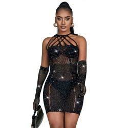 952235 robe réseille avec strass noir taille unique