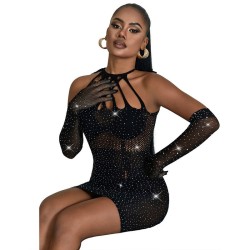 952235 robe réseille avec strass noir taille unique