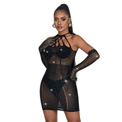 952235 robe réseille avec strass noir taille unique