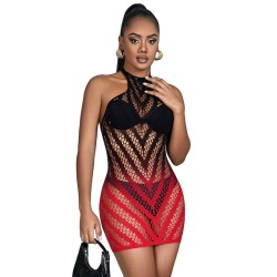 952242 robe résille élastique dégradé rouge et noir taille unique