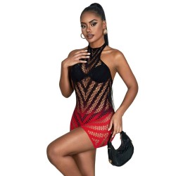 952242 robe résille élastique dégradé rouge et noir taille unique