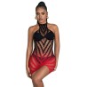 952242 robe résille élastique dégradé rouge et noir taille unique
