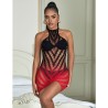 952242 robe résille élastique dégradé rouge et noir taille unique