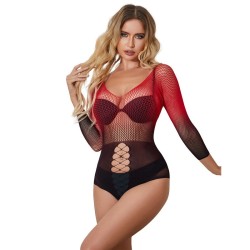 952259 robe résille élastique manches longues dégradé rouge et noir taille unique