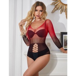 952259 robe résille élastique manches longues dégradé rouge et noir taille unique