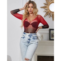 952259 robe résille élastique manches longues dégradé rouge et noir taille unique