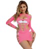 952273 robe résille élastique manches longues rose taille unique