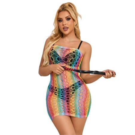 952365 robe réseille épaules nues arc-en-ciel taille unique
