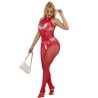 952372 bodystocking résille et dentelle sans fourrure col montant rouge taille unique
