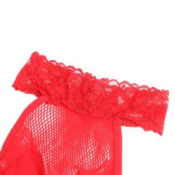 952372 bodystocking résille et dentelle sans fourrure col montant rouge taille unique