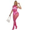 952389 bodystocking résille et dentelle sans fourrure avec col montant rose taille unique