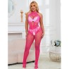 952389 bodystocking résille et dentelle sans fourrure avec col montant rose taille unique