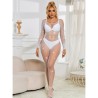 952396 bodystocking resille avec losanges manches longues blanc taille unique