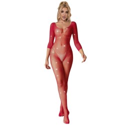 952419 bodystocking resille avec losanges manches longues rouge taille unique