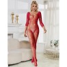 952419 bodystocking resille avec losanges manches longues rouge taille unique