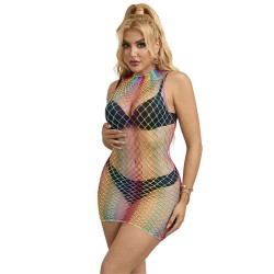 952433 robe résille sans manches col montant arc-en-ciel taille unique