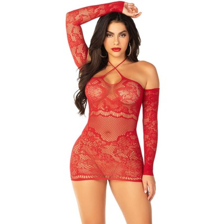 robe mini en maille à épaules dénudées et à manches longues rouge