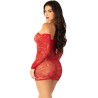 robe mini en maille à épaules dénudées et à manches longues rouge