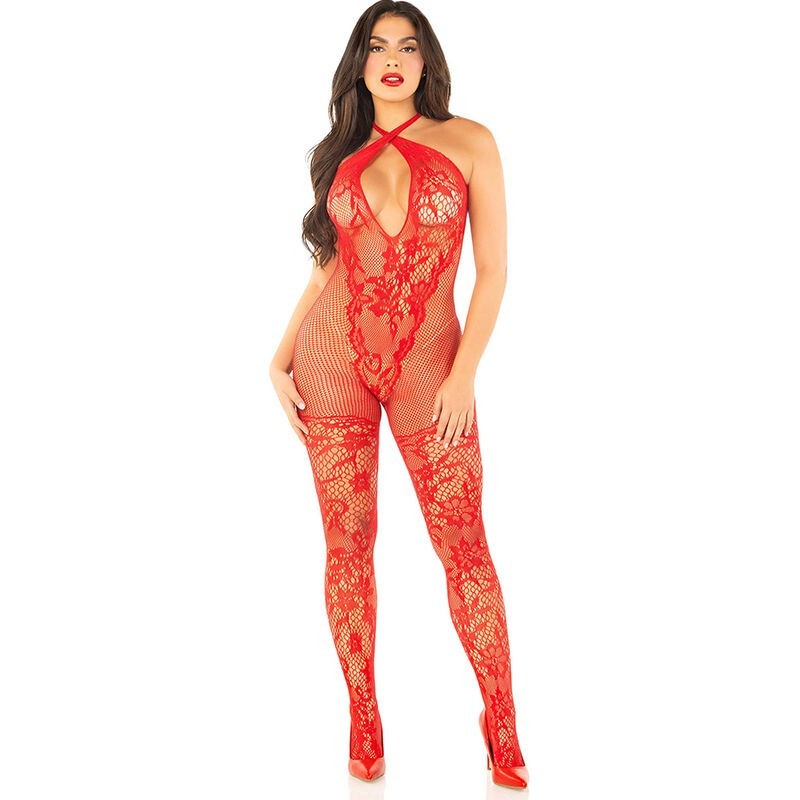 bodystocking en maille imprimé fleuri rouge taille unique bodystocking en maille imprimé fleuri rouge taille unique