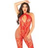 bodystocking en maille imprimé fleuri rouge taille unique