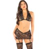 soutien-gorge + jupe + bas avec diamants noir taille unique