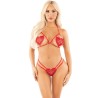 soutien-gorge ouvert à motif coeur + string rouge taille unique