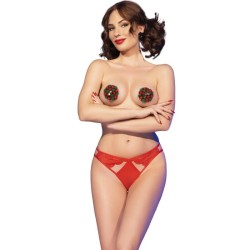 cr 4839 ensemble de noël cache-tétons + culotte rouge l-xl