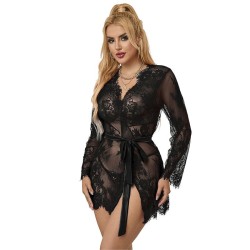 953751 chemisier de nuit en dentelle + string noir s-m