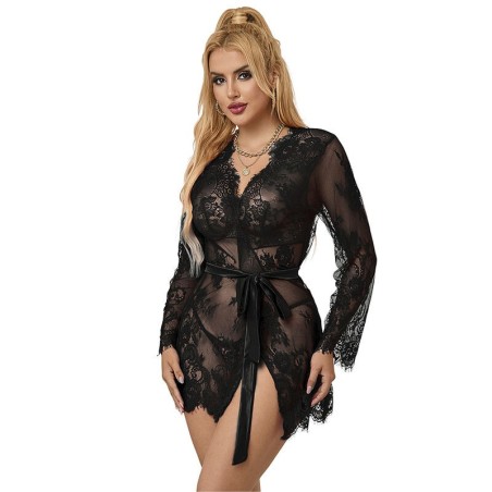 953768 chemisier de nuit en dentelle + string noir l-xl