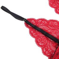 953898 chemisier de nuit en soie et dentelle + culotte rouge s-m