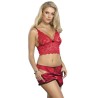 953904 chemisier de nuit en soie et dentelle + culotte rouge l-xl