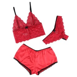 953904 chemisier de nuit en soie et dentelle + culotte rouge l-xl