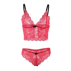 953904 chemisier de nuit en soie et dentelle + culotte rouge l-xl