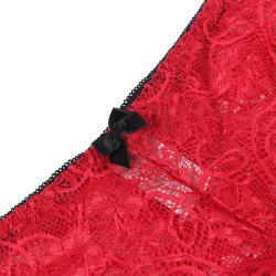 953904 chemisier de nuit en soie et dentelle + culotte rouge l-xl