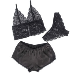 953928 chemisier de nuit en soie et dentelle + culotte noire l-xl