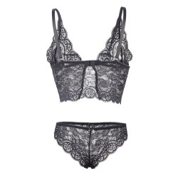 953928 chemisier de nuit en soie et dentelle + culotte noire l-xl