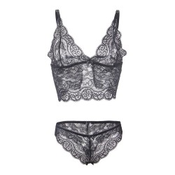 953928 chemisier de nuit en soie et dentelle + culotte noire l-xl