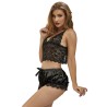 953935 chemise de nuit décontractée en soie + pantalon en dentelle noir s-m